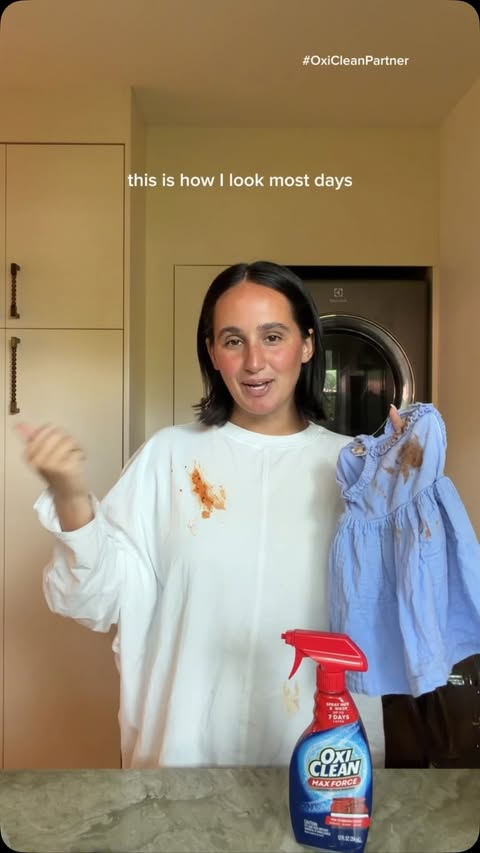 Instagram post by @rachelmuse for OxiClean. Caption reads: [...] but our clothes don’t have to be 🍝✨....