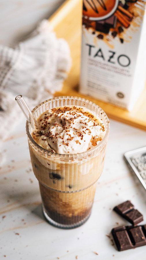 Instagram post by @bestofthislife for Tazo. Caption reads: [...] Iced Latte 🧋 Just in time for spring,....