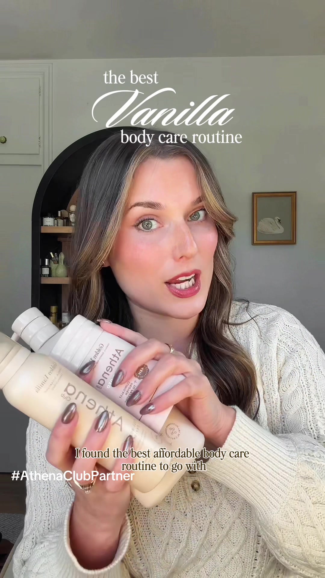 TikTok post by @thetopnotes for Athena Club. Caption reads: [...] body wash to feel cozy & clean 🍦🫧 @Athena....