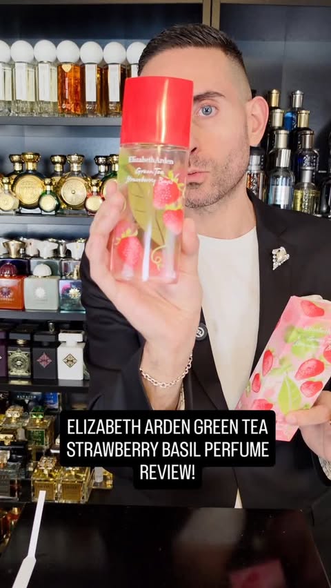 Instagram post by @redolessence for Elizabeth Arden. Caption reads: Elizabeth Arden Green Tea Strawberry Basil perfume....