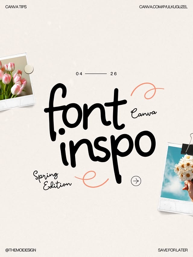 Instagram post by @themoidesign for Canva. Caption reads: These Canva fonts are perfect for spring—you’re....