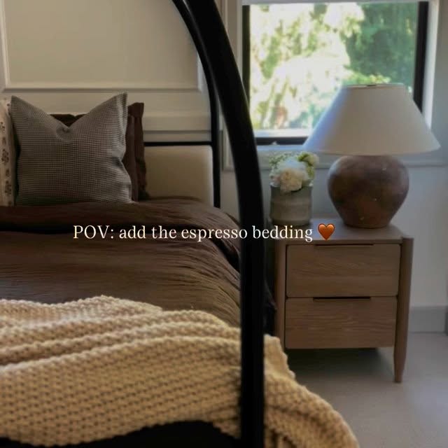 Instagram post by @ellis_cottage for The Citizenry. Caption reads: POV: add the Espresso bedding 🤎 @the_citizenry....