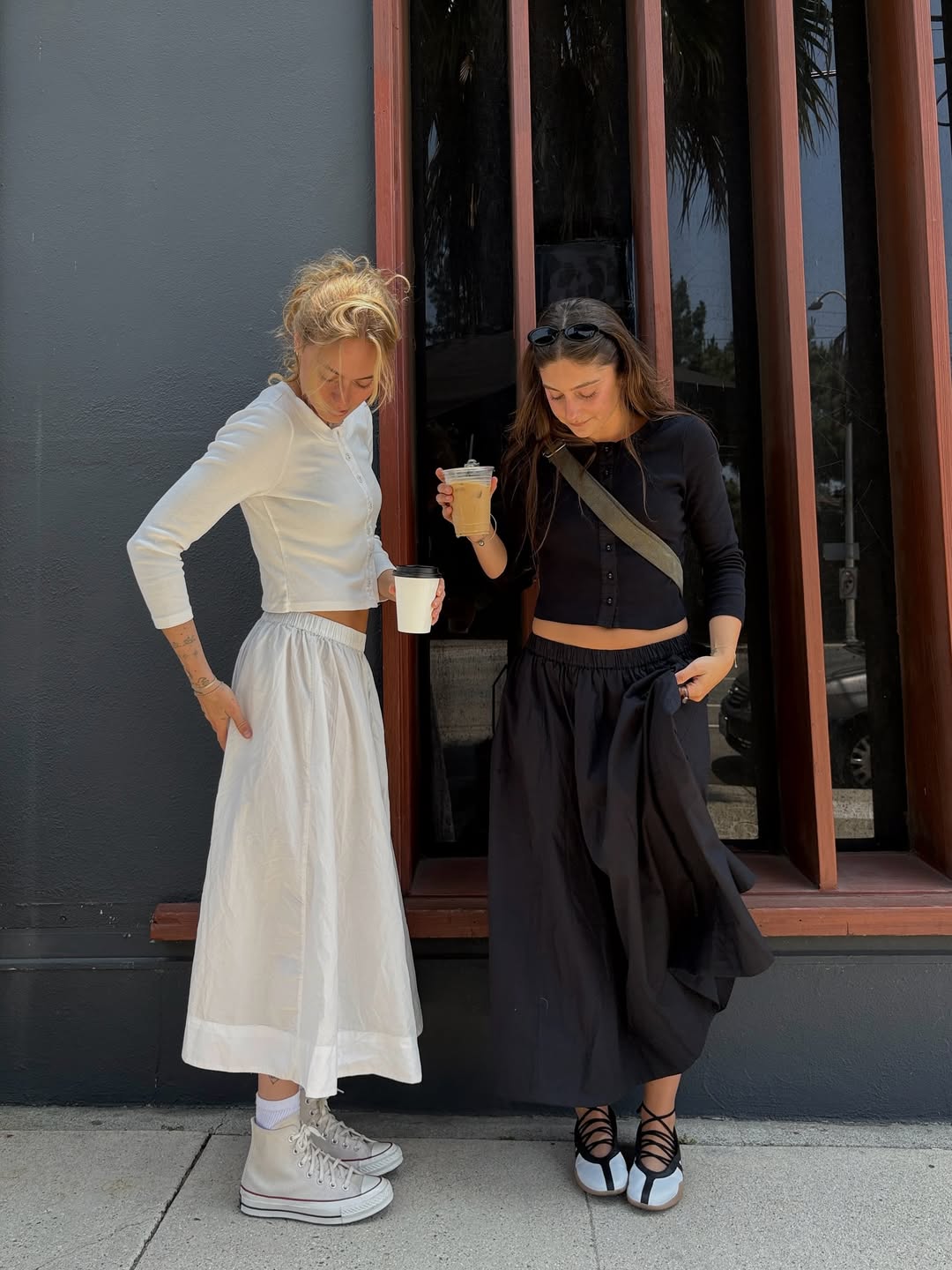 Instagram post by @natalieviglucci for Free People. Caption reads: Only @freepeople could get me in a skirt these....