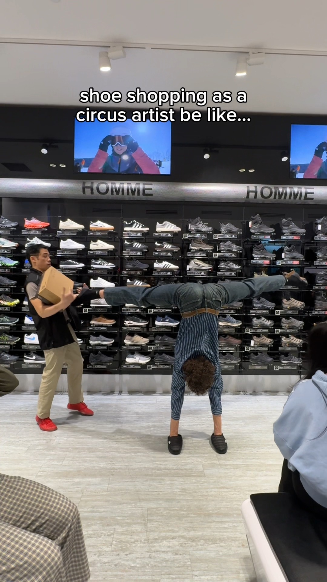 Instagram post by @thomasparentt for Cirque du Soleil. Caption reads: trying shoes…on your hands? only a circus artist....