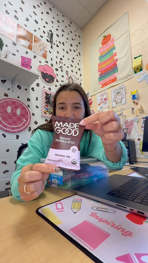 Instagram post by @mcpeekteaches for MadeGood. Caption reads: Leveled up my snack bin with @madegoodfoods !! A....
