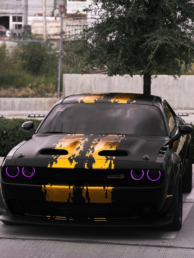 Instagram post by @mr_hellcat_mx for Mopar. Caption reads: Purple eyes "Torn stripes" kits available for....