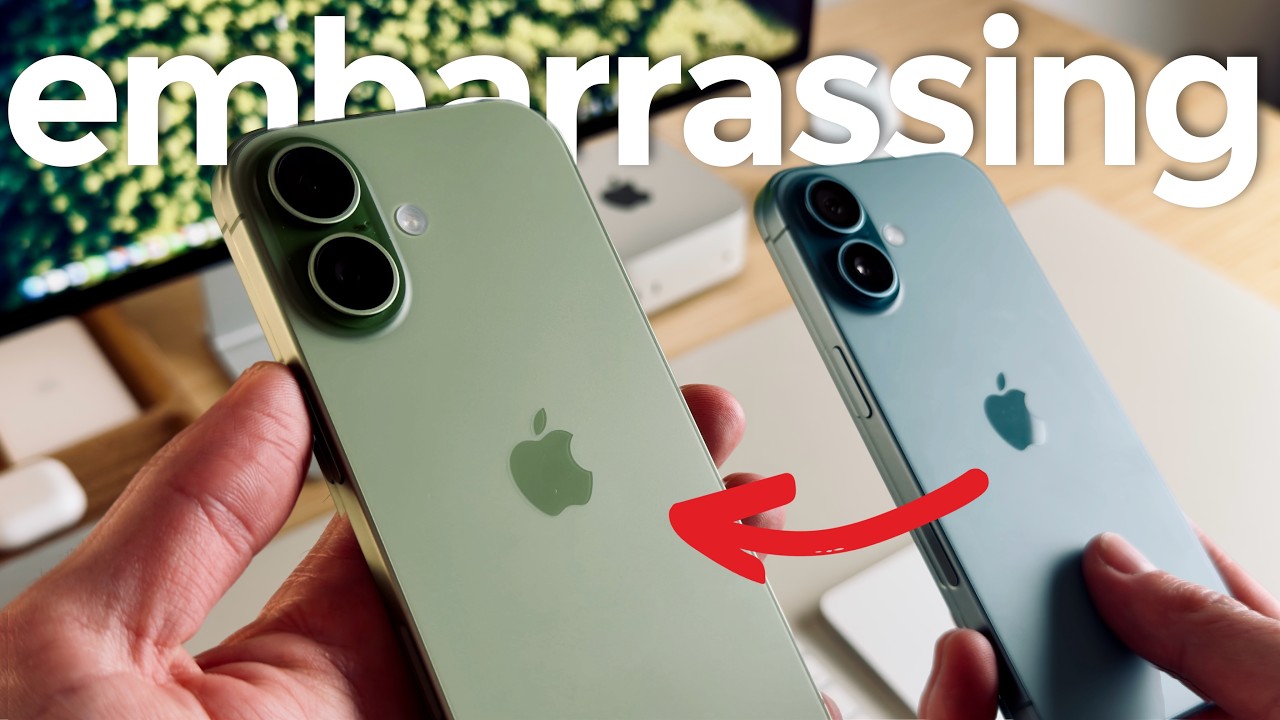 YouTube post by @AndrewClare for KUXIU. Caption reads: iPhone 17 vs iPhone 16: The Harsh Truth.