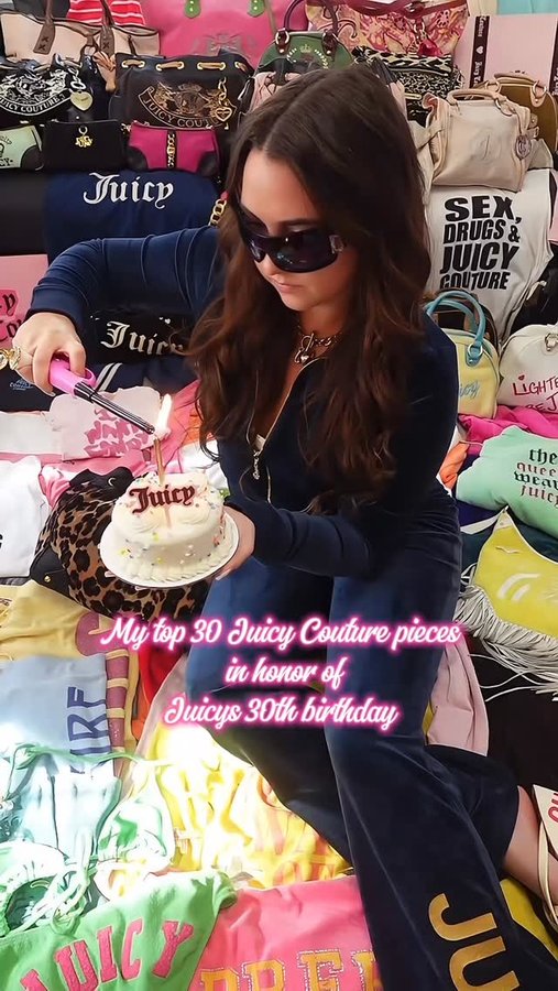 Instagram post by @samanthamoweryxx for Juicy Couture. Caption reads: [...] of Juicy !!! ⭐️🎂👙👸🏼💖 @juicycouture....
