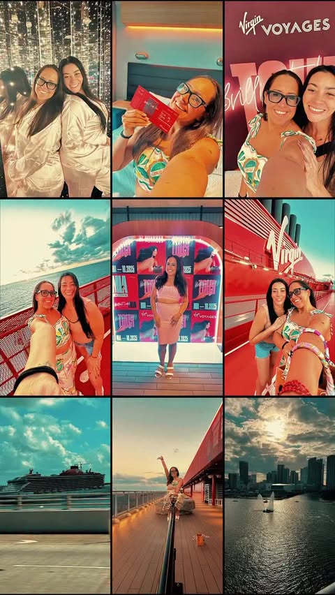 Instagram post by @ultimategirlmom for Virgin Voyages. Caption reads: [...] No Kids, Just Vibes” ✨ Stepping onto....