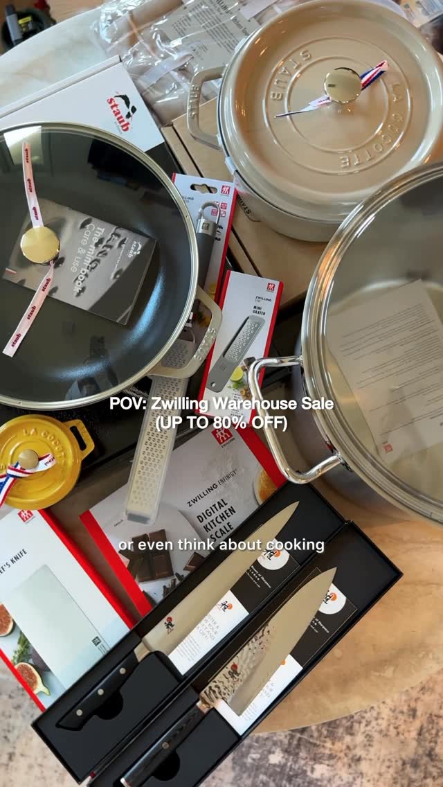 Instagram post by @jenhdao for ZWILLING. Caption reads: up to 80% off @zwilling_usa ?? yeah i’m not....