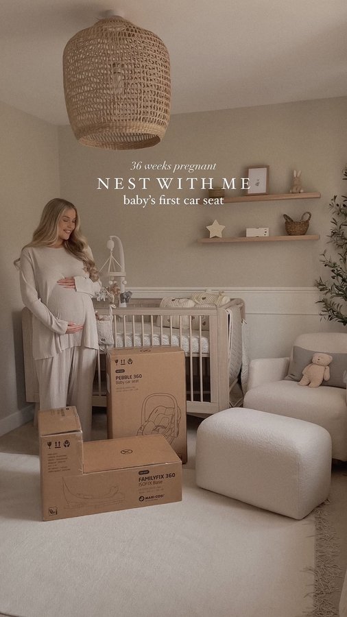 Instagram post by @_gemmalouisemiles for Maxi-Cosi. Caption reads: Nest with me 👶🏼🤍 episode 5 - baby’s first car....