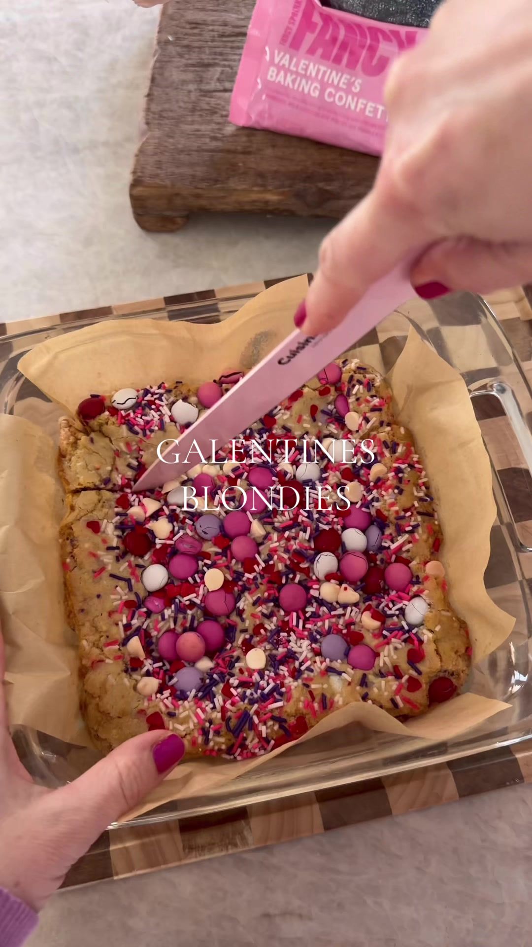TikTok post by @rosannagray150 for Fancy Sprinkles. Caption reads: Galentines day blondies 🍪💌💗 using @Fancy....
