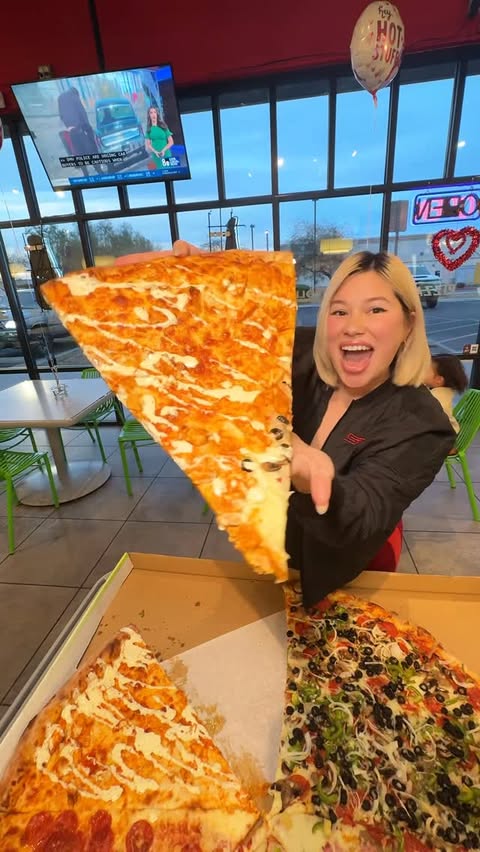 Instagram post by @straightjsm for Las Vegas Tips. Caption reads: Why does this pizza need its own seatbelt? 😭🍕 📍....