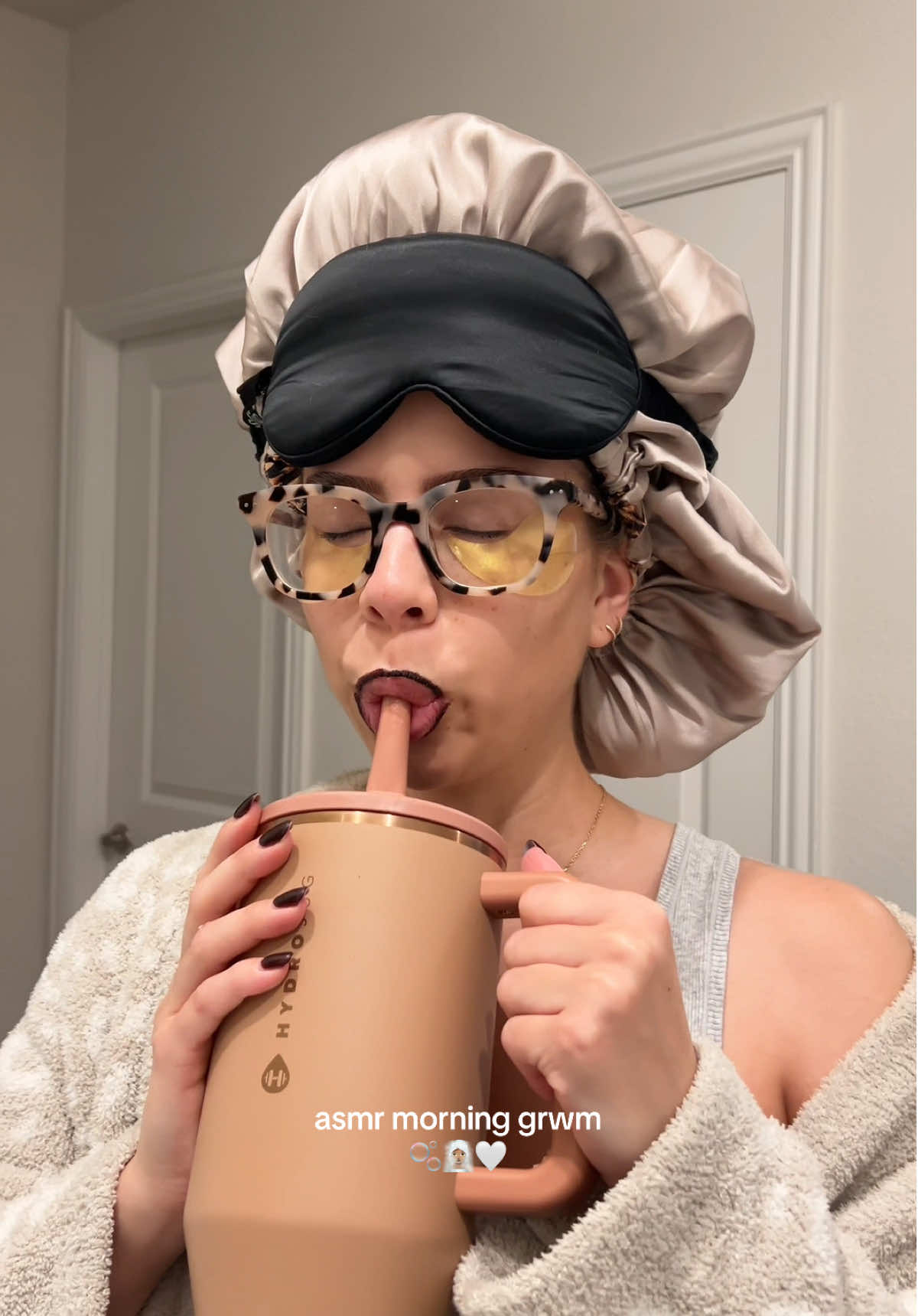 TikTok post by @elainamich for Typology. Caption reads: Morning grwm asmr 🤍 #grwm #asmrsounds....