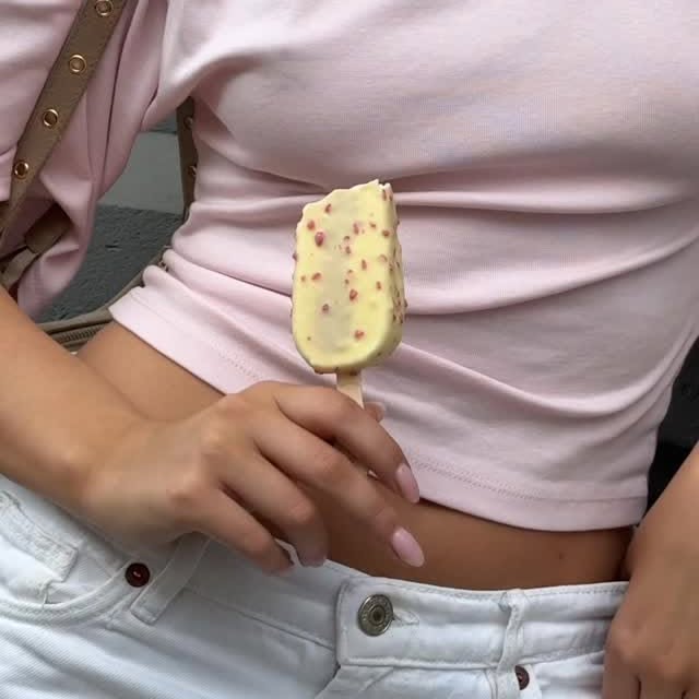 Instagram post by @leah.behn for Magnum Ice Cream. Caption reads: Advertisement @magnum 💗 ICE CREAM LOVE ALL YEAR....