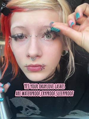 TikTok post by @idontknowsamera for Okay Love Lashes. Caption reads: yes i got water boarded to prove this 😁@OKAYLOVE....