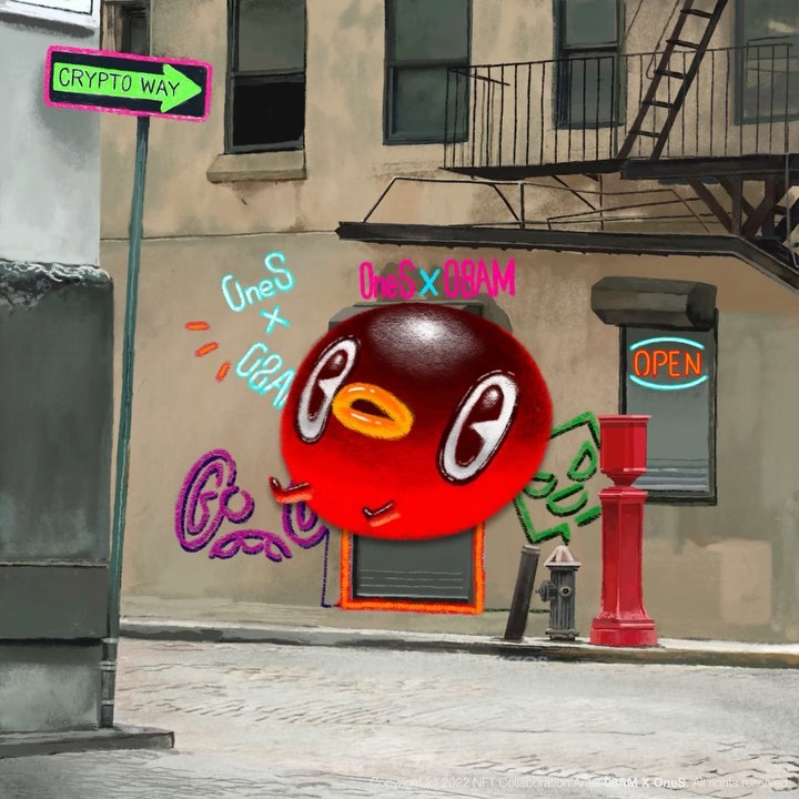 Instagram post by @08am for OpenSea. Caption reads: [...] X 🎼OneS NFTcollaboration project⚡️ on....