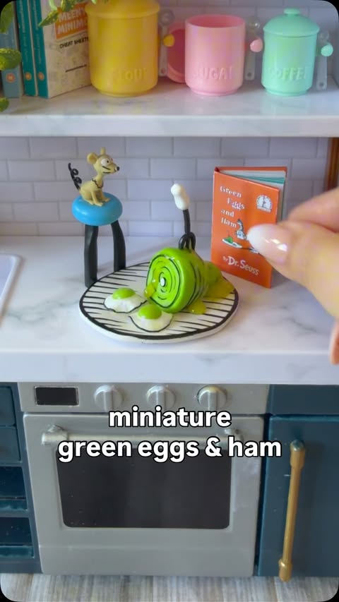 Instagram post by @meenyminimo for MGA’s Miniverse. Caption reads: miniverse X dr. seuss green eggs & ham. this is a....