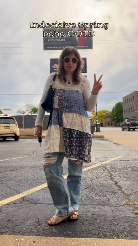 Instagram post by @angelycaviolet for Three Bird Nest. Caption reads: [...] Lacey long sleeve: thrifted Dress:....