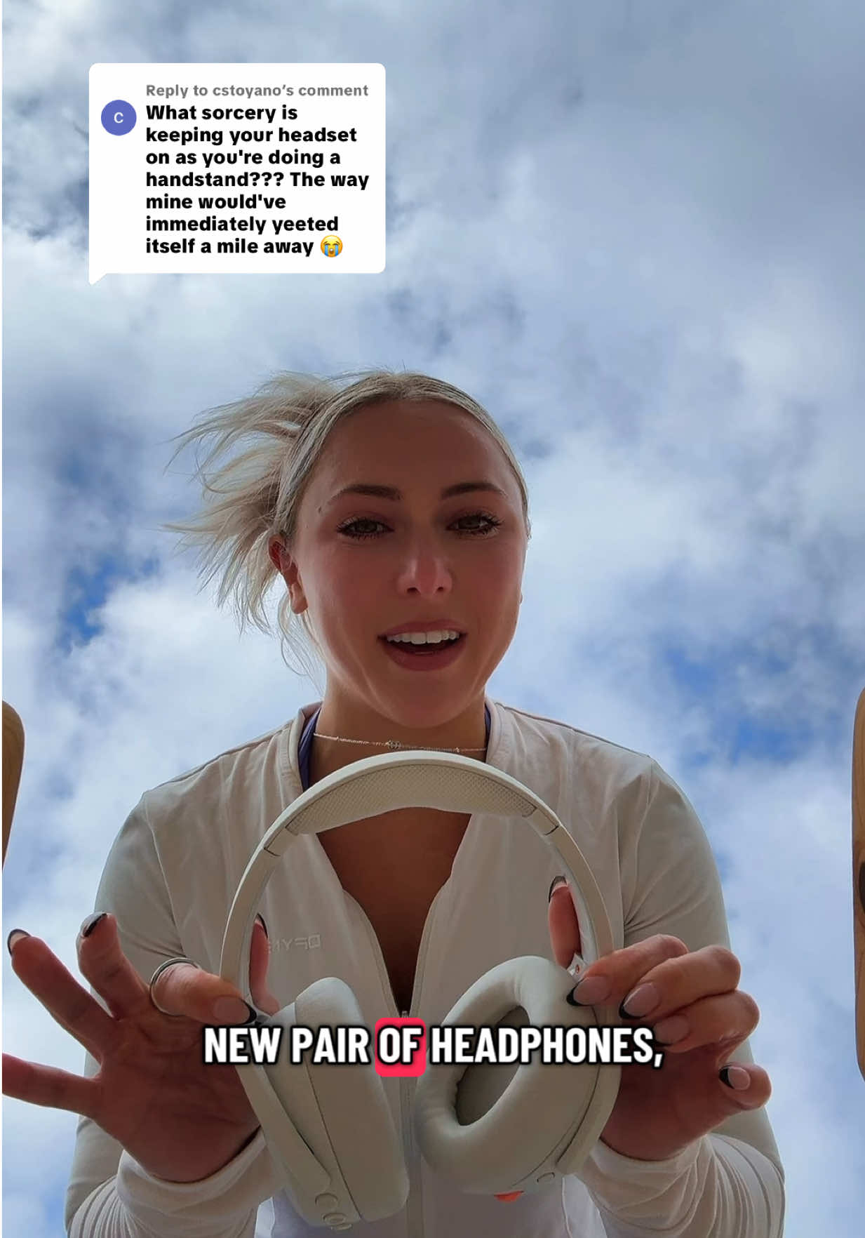 TikTok post by @chelsea.evee for Skullcandy. Caption reads: [...] the best !!! They never fall off @Skullcandy....