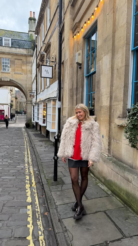 Instagram post by @megbrackpool for Topshop. Caption reads: [...] gown @wearetbco 
tights @marksandspencer....