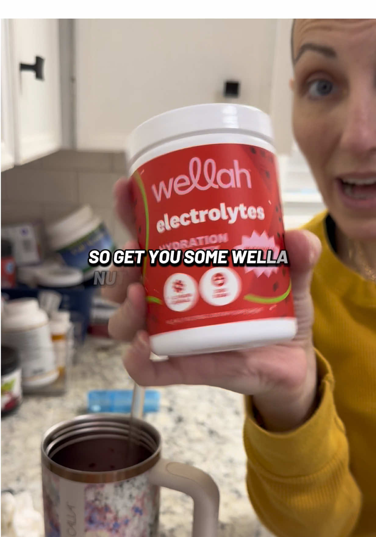 TikTok post by @andreethegirl for Wellah Nutrition. Caption reads: @Wellah Nutrition for the electrolyte win! #tnbc....