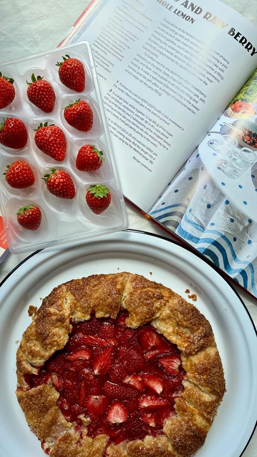 Instagram post by @rebeccafirkser for Oishii. Caption reads: The Roasted & Raw Berry Galette from my cookbook,....