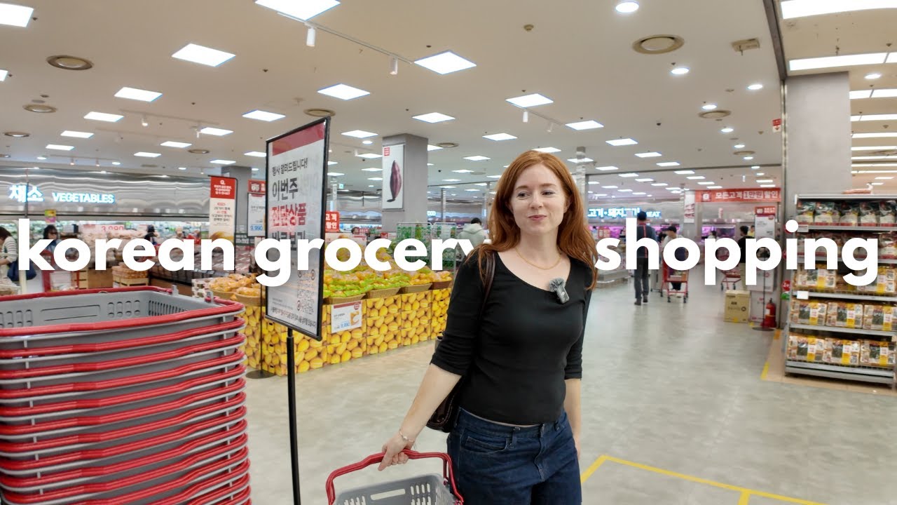 YouTube post by @caricakes for Skillshare. Caption reads: grocery shopping in korea, street food markets,....