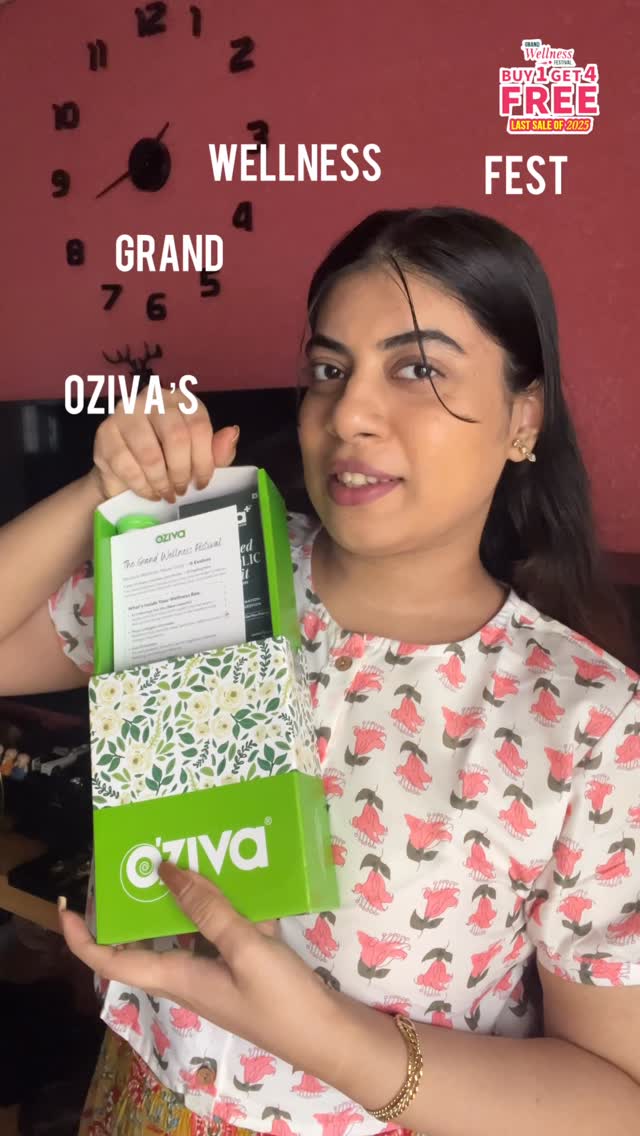 Instagram post by @nikitha__niki__ for OZiva. Caption reads: Grab the Buy 1 Get 4 Wellness Box🥳
Your year‑end....