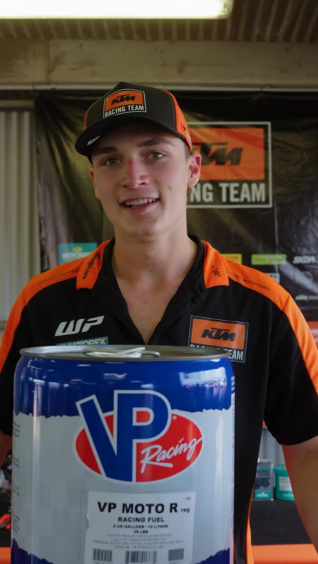 Instagram post by @vpfuelsaus for KTM. Caption reads: Byron Dennis powering through the MXGP round with....