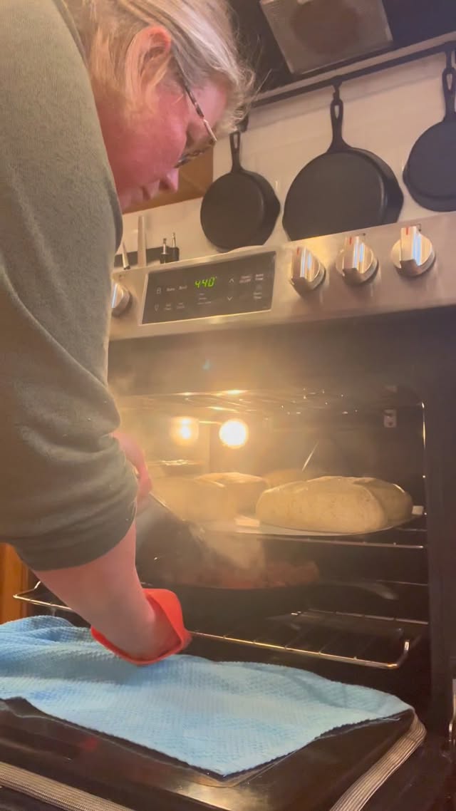 Instagram post by @rusticsourdoughco for Baking Steel. Caption reads: Open baking was an absolute game changer when I....