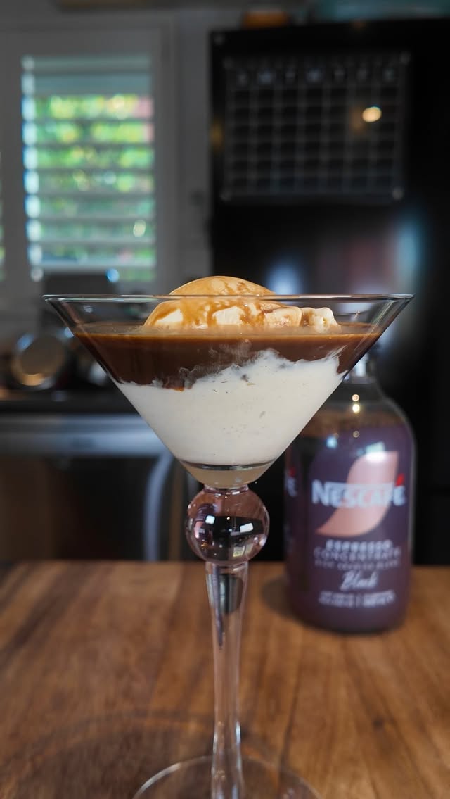 Instagram post by @tom.smallwood for NESCAFÉ. Caption reads: [...] the morning? Vanilla bean affogato w/....