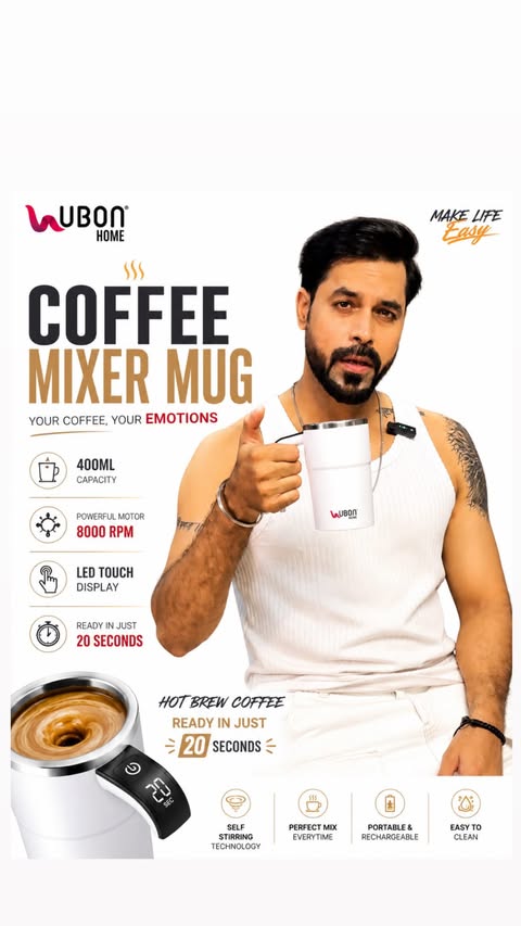 Instagram post by @aapkkaannu for UBON. Caption reads: [...] coffee mug… it’s a smart coffee mixer by....
