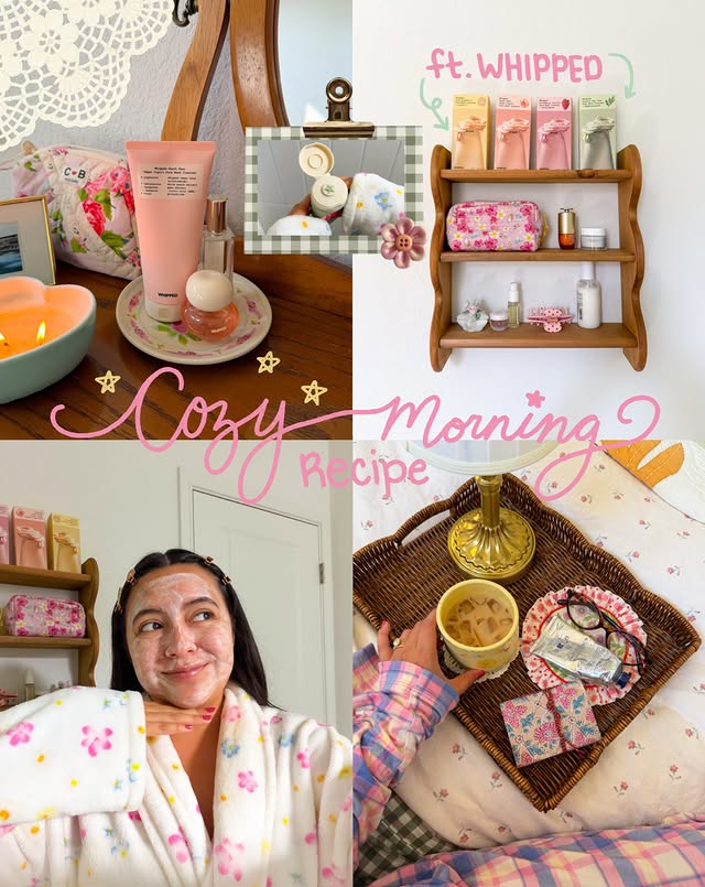 Instagram post by @mel.amartinez for Whipped. Caption reads: spend a cozy morning with me and @whipped._global....