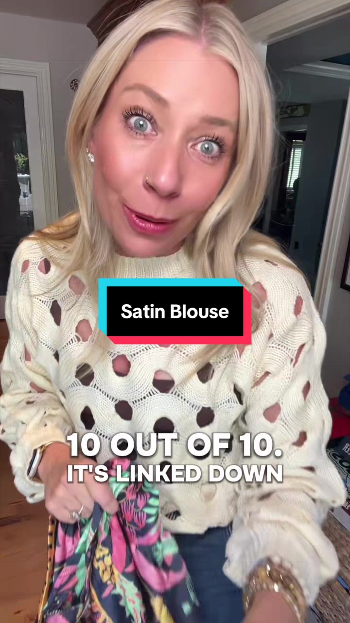 TikTok post by @mstedyreiki for Walker Rose Boutique. Caption reads: [...] Leaves Printed Satin Top from @Walker Rose....