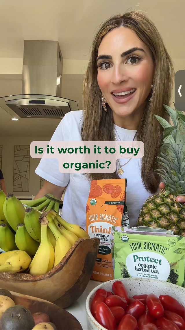 Instagram post by @ilanamuhlsteinrd for Four Sigmatic. Caption reads: I don’t always opt for organic, especially with....