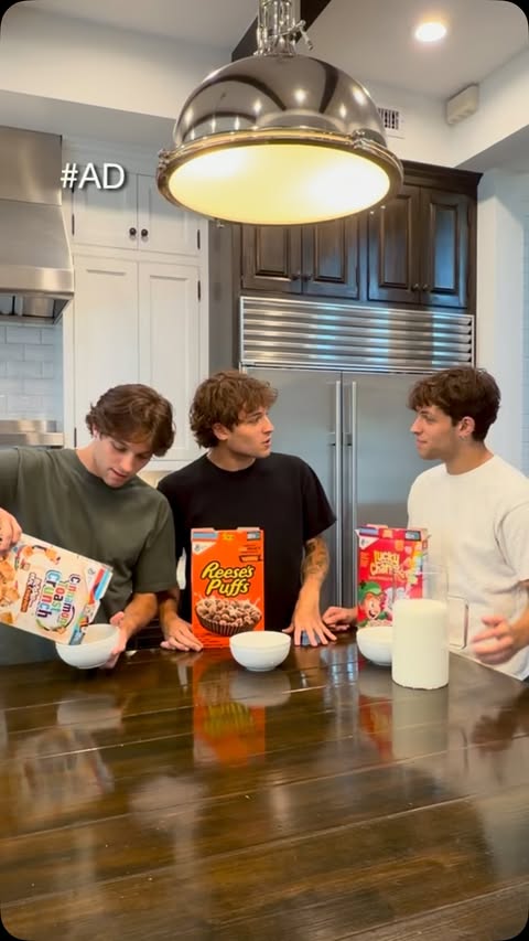 Instagram post by @sturniolo.triplets for General Mills. Caption reads: [...] @reesespuffs ? Comment down below!....