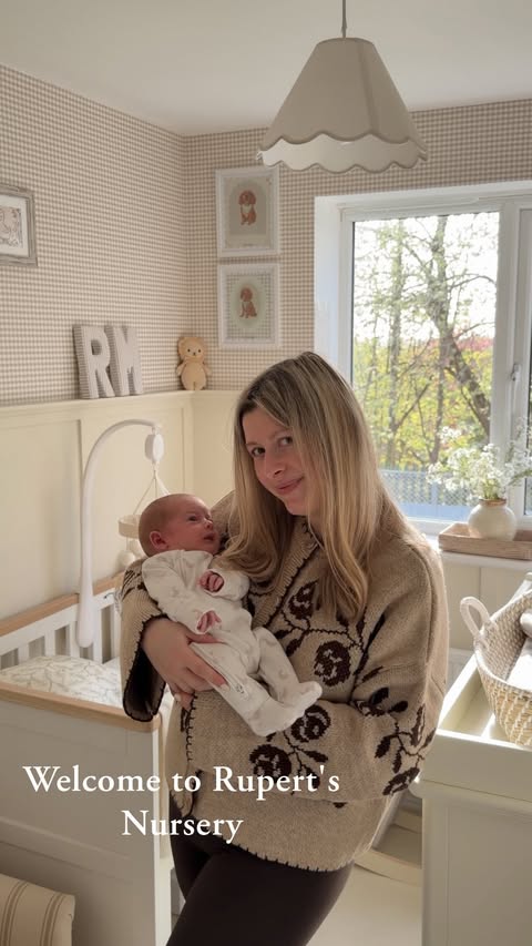 Instagram post by @herbieinthewillows_ for Mamas & Papas. Caption reads: ad Rupert’s finished nursery 🪿🧸☁️ A cute and....