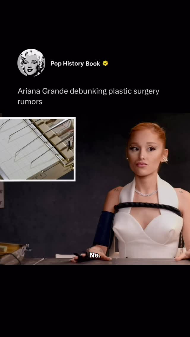 Instagram post by @pophistorybook for Vanity Fair. Caption reads: Ariana Grande shut down plastic surgery rumors....
