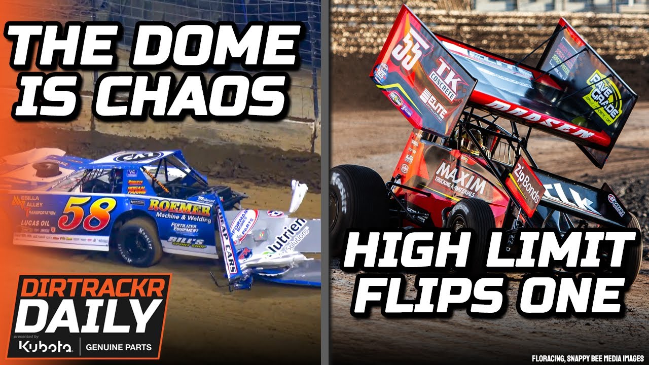 YouTube post by @DIRTRACKR for Eargasm. Caption reads: High Limit flips an Outlaw team, the Dome was....