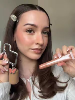 TikTok post by @harrietvalerie for Rhode Skin. Caption reads: [...] tint on fair skin! Gifted @rhode skin....