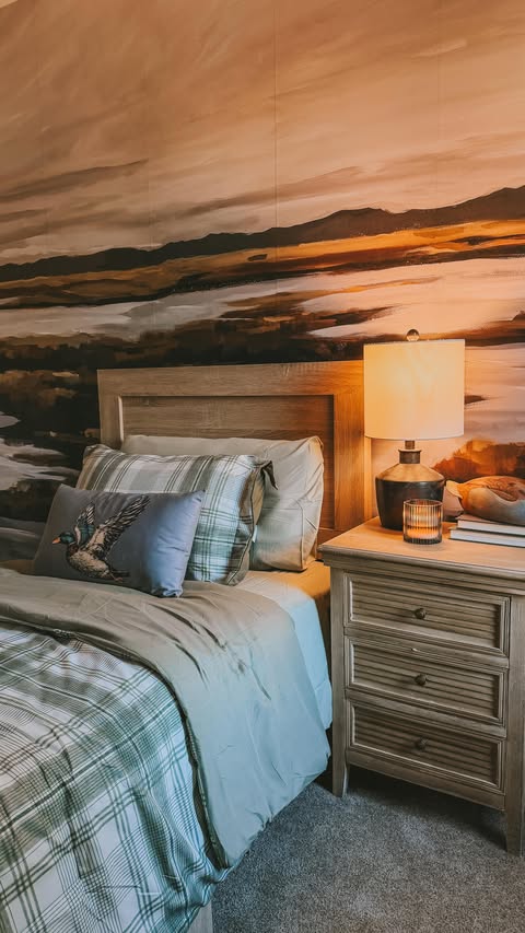 Instagram post by @thefarmhousepages for Wallblush. Caption reads: Our son asked for a big boy room. As much as it....