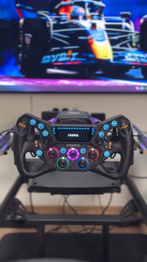 Instagram post by @pc.crazy for MOZA Racing. Caption reads: [...] with using it tomorrow in full video.....