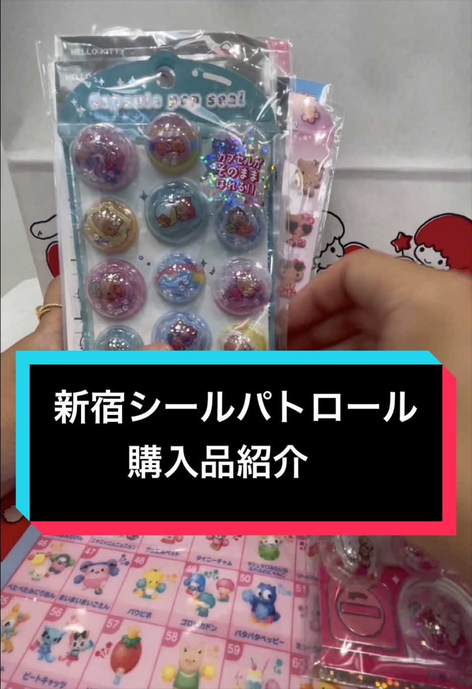 TikTok post by @3rdminami for Sanrio. Caption reads: [...] #サンリオ#シール #シール帳 #可愛い @Official Sanrio.