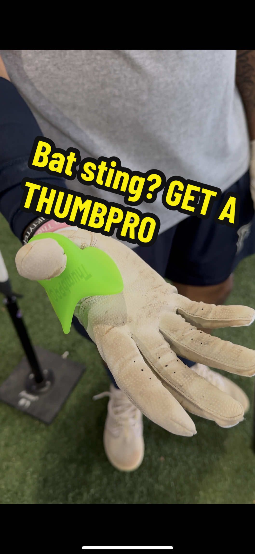 TikTok post by @murdymatt for ThumbPRO Baseball. Caption reads: HITTERS!!! Get a ThumbPro!!! @ThumbPRO Baseball....