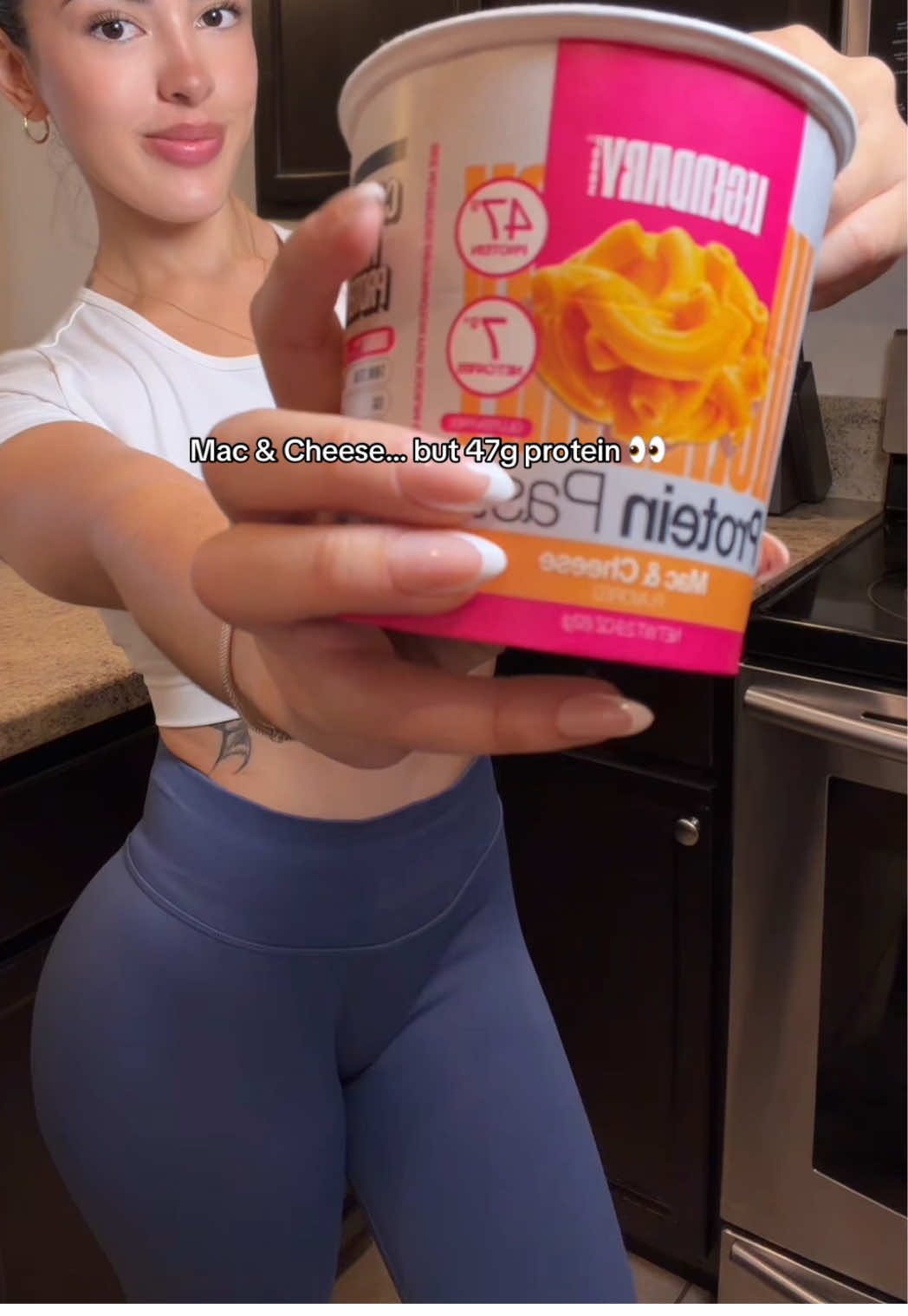 TikTok post by @xiomivi1 for Legendary Foods. Caption reads: [...] good 🧀 no weird taste at all 🤌🏻....