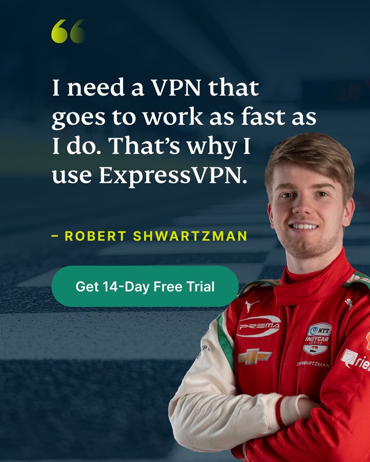 Instagram post by @robertshwartzman for ExpressVPN. Caption reads: [...] That’s exactly why Robert trusts ExpressVPN....