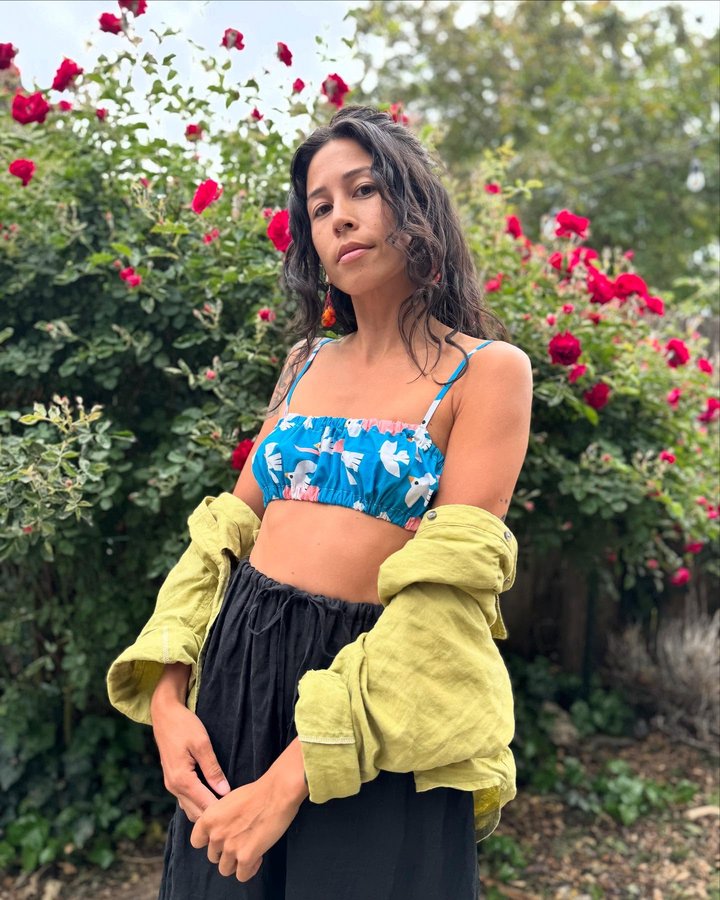 Instagram post by @leila.makes for The Fabric Store. Caption reads: a fun lil fabric collection launch is happening....