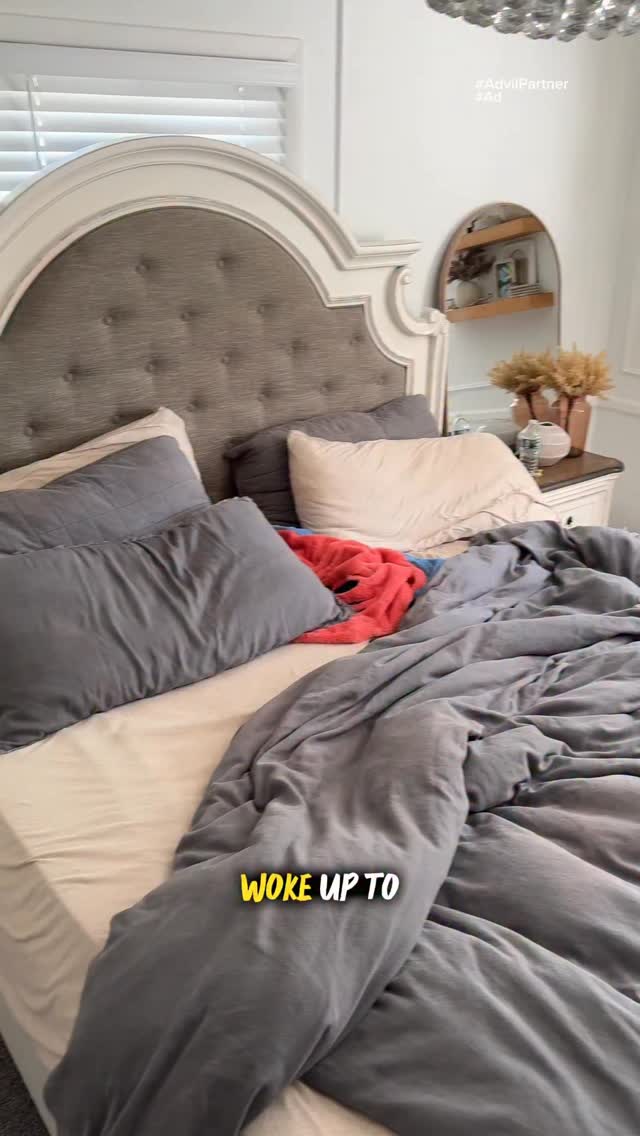 Instagram post by @raniaaahamid for Advil. Caption reads: #ad Woke up with a messy house and a migraine 😅....