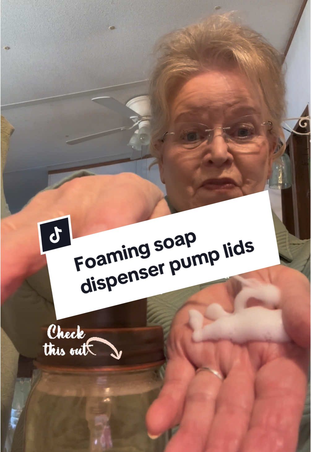 TikTok post by @pattipagewhite for Mason Jar Lifestyle. Caption reads: [...] #masonjar #pump #soap @Mason Jar Lifestyle .